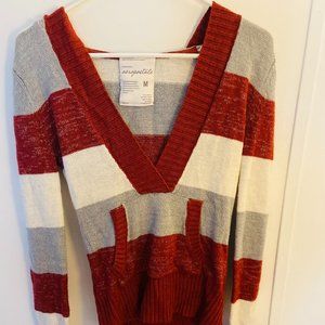 Aeropostale Knit Pullover Hooded Sweater Red White Size Medium V Neck